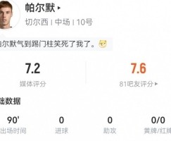 帕尔默本场数据：传球成功率100%+3关键传球1造良机 8对抗3成功